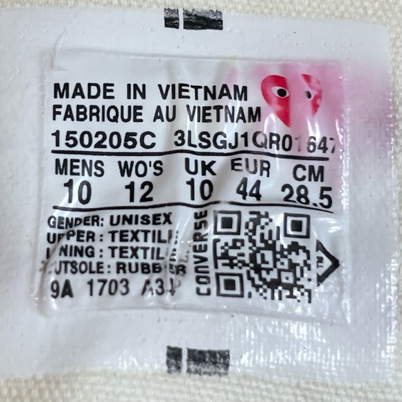 Men's CONVERSE Play COMME DES GARCONS All Star HIGH TOP Chuck Taylor SNEAKERS 10 - Picture 5 of 7